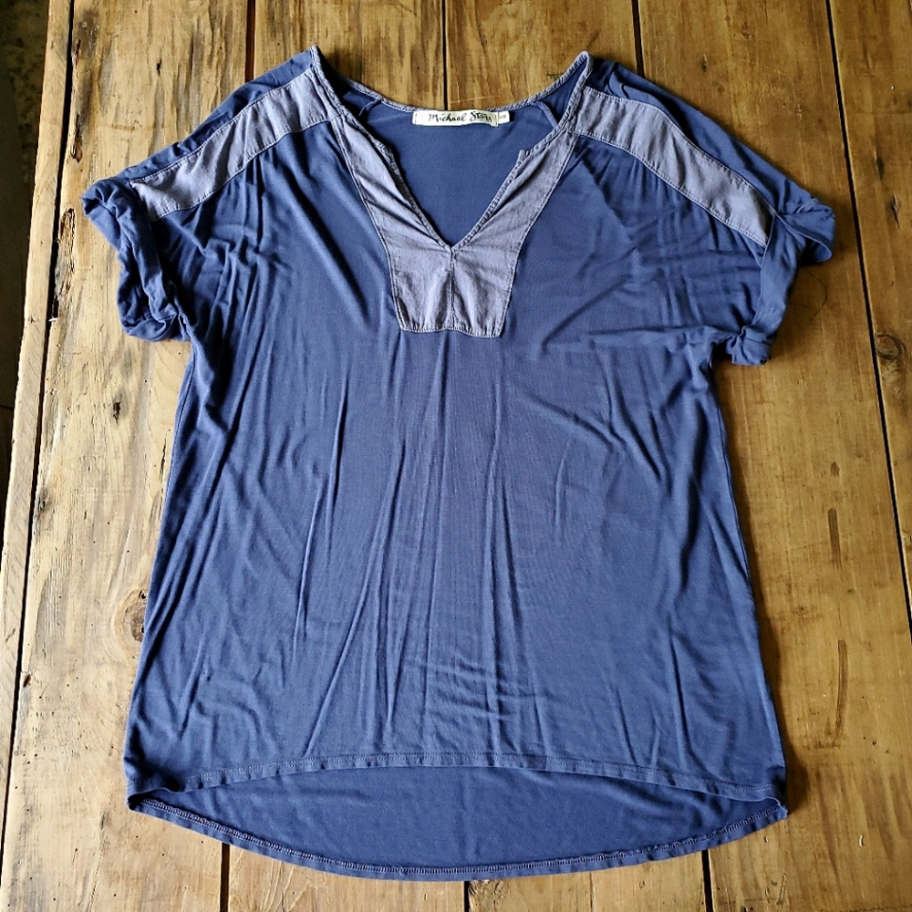 Michael Stars Women's Purple Short Sleeve V Neck T shirt